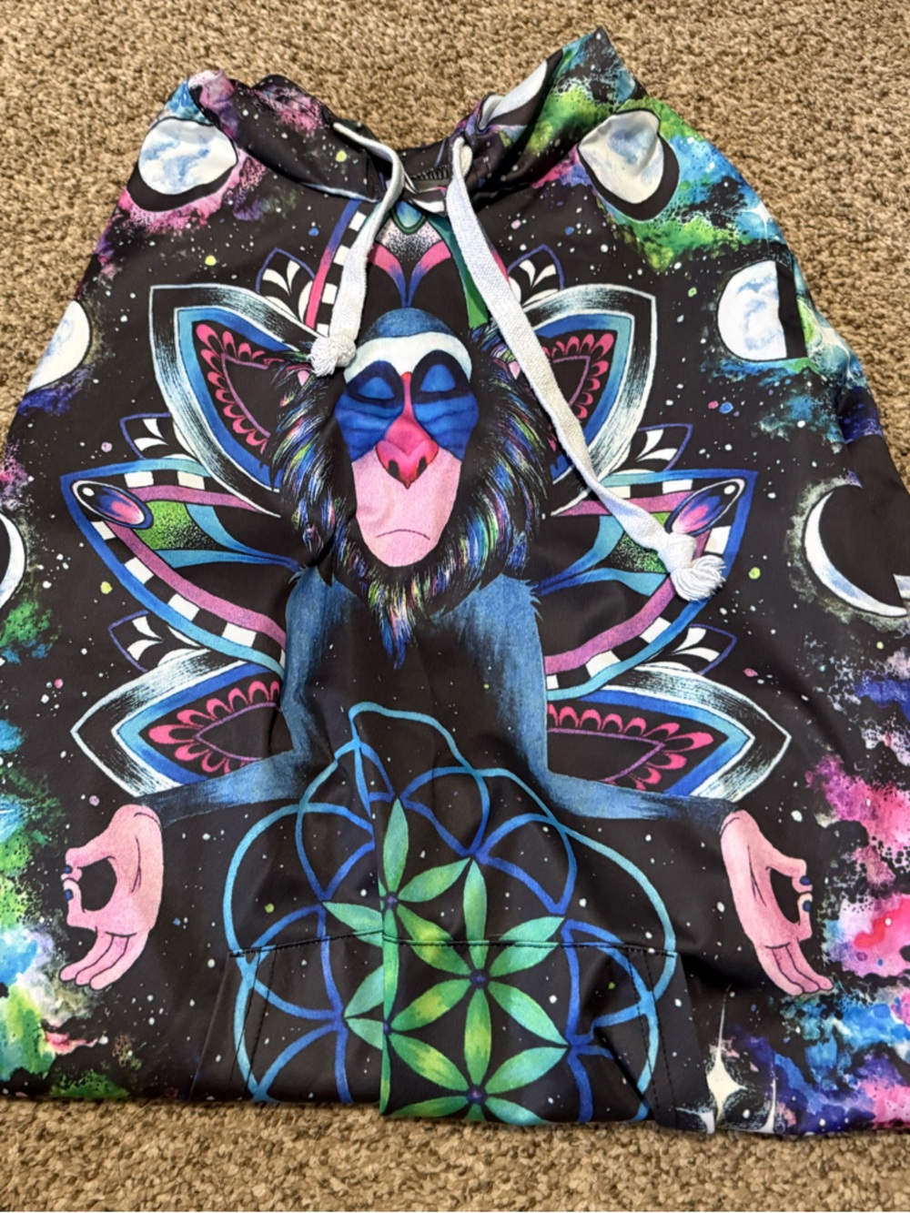 Kids Black Multicolor Graphic Hoodie Jacket - Bold Mandala Baboon Print